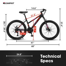 S26103 26 inch Mountain Bike for Teenagers Girls Women, Shimano 21 Speeds Gear MTB with Dual Disc Brakes and 100mm Front Suspension, White/Pink