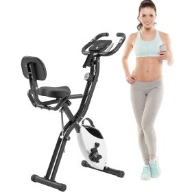 Folding Exercise Bike, Fitness Upright and Recumbent X-Bike with 10-Level Adjustable Resistance, Arm Bands and Backrest (Color: as Pic)